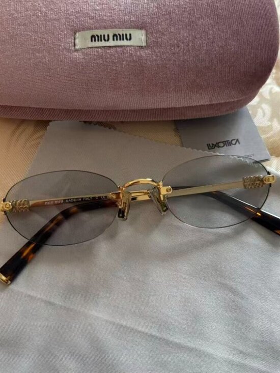 MiuMiu Accessories - Miu Miu Rimless Oval Sunglasses Gold Frame – Worn Once